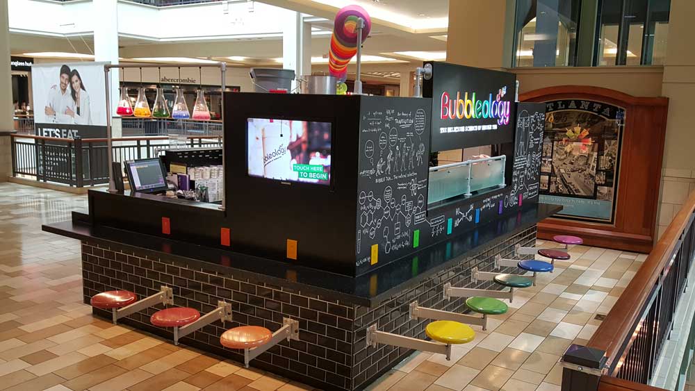 Bubbleology Bubble Tea Kiosk, Mall of Georgia, Atlanta GA. Simonds Properies Fabricated and Installed in 2015